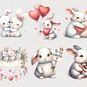 Conejito de San Valentín, paquete de imágenes prediseñadas de conejito de San Valentín, imágenes prediseñadas de San Valentín, gráficos PNG transparentes de San Valentín, sublimación de conejito, uso comercial