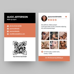 Business Card Template with QR Code, IG Influencer Card for Small Business, Social Media Business Cards, DIY Canva Business Card Template
