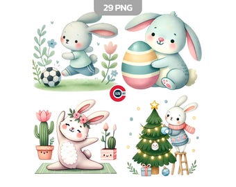 Bunny PNG Clipart Bundle, Scrapbooking Graphics (Digital Download