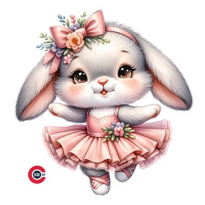 Ballerina Bunny Watercolor Clipart: Ballet Dance, Nursery Decor (Digital Download)