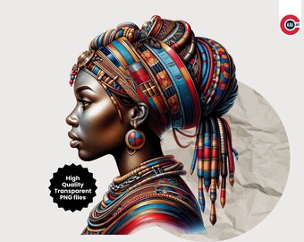 Afroamerikansk kvinna PNG Clipart: Färgglatt traditionellt porträtt (digital nedladdning)