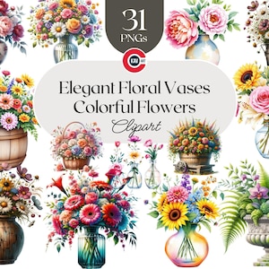 Watercolor Floral Vase Clipart: Elegant Flower PNG (Digital Download)