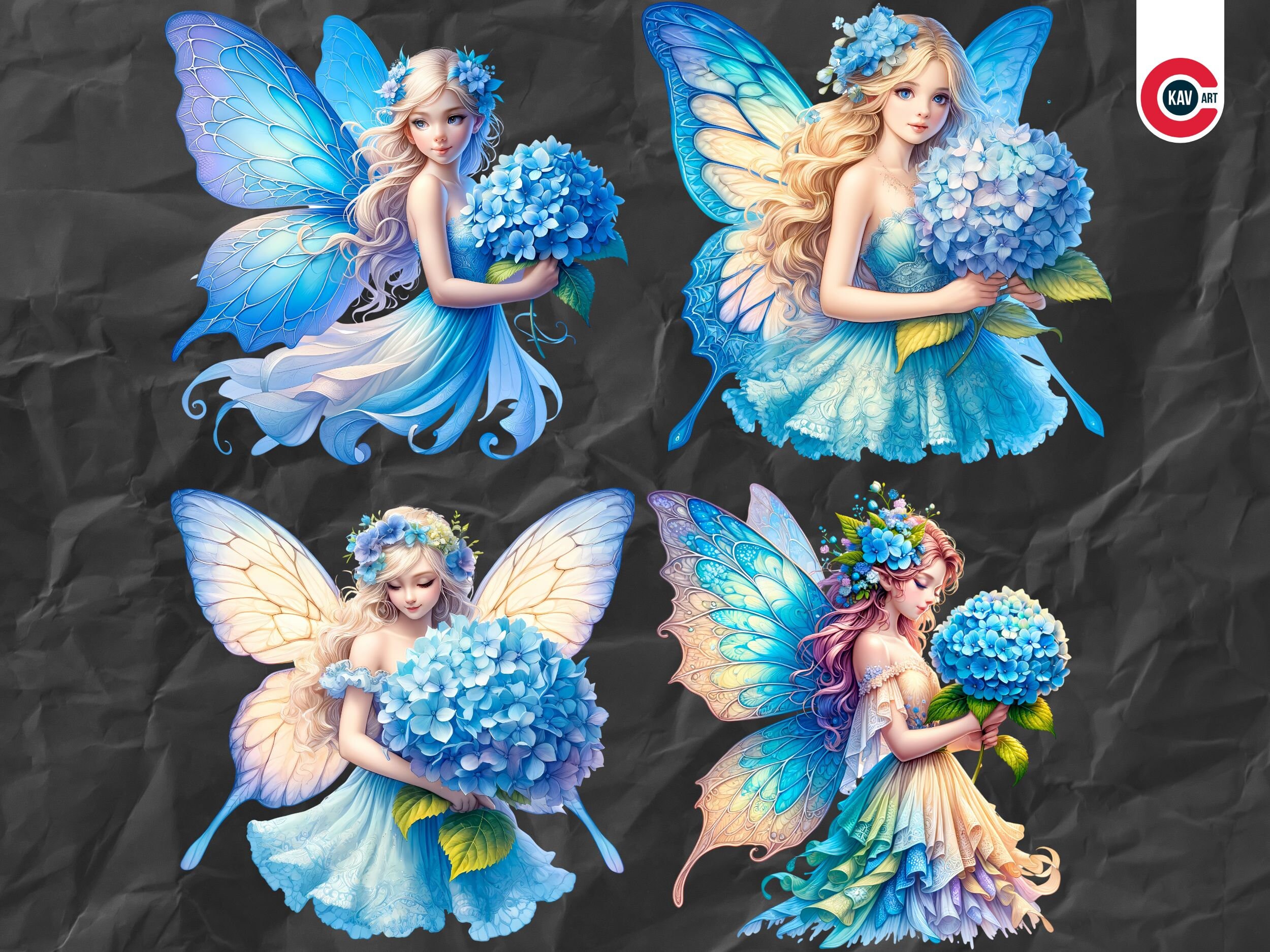 Fairy With Blue Hydrangea Cluster Clipart, Blue Hydrangea Cluster ...