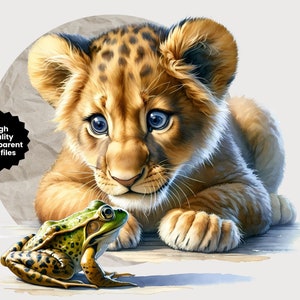 Lot de cliparts mignon lionceau, illustration de lionceau, clipart PNG Transparent, clipart aquarelle, clipart PNG impression à la demande de haute qualité