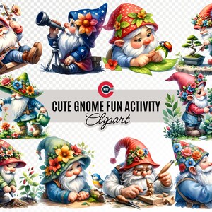 Cute gnome with nature watercolor clipart, Gnome spring fun activity, Gnome sublimation, Gnome clipart, Gnome With Flowers, Transparent PNG