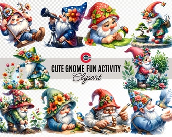 Gnomos de acuarela: Gnomos de jardín de primavera, PNG transparente (descarga digital)