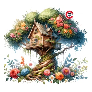 Aquarel clipart boomhut, illustratie boshuis, perfect voor scrapbooking, sublimatie en bosambachten, transparante png