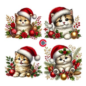 Kitten Clipart, Christmas Kitten Clipart, Cute Kitten with Christmas Decorations, Cute Cat, Junk Journal, Scrapbooking and Sublimation