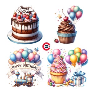 Clipart di buon compleanno, Clipart di festa di compleanno, Palloncini di compleanno, Grafica di compleanno, Diari spazzatura, Scrapbooking e sublimazione