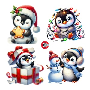 Imágenes prediseñadas de pingüinos, lindas imágenes prediseñadas de pingüinos navideños, imágenes prediseñadas navideñas, gráficos de pingüinos en acuarela, diario basura, álbumes de recortes y sublimación
