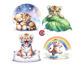 Baby Tiger Clipart, Nursery Jungle Animals (PNG)