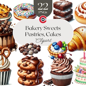Cukiernia słodycze akwarela clipart, Ciastka i ciasta, Lody clipart, Ciasto i ciasteczka, Przezroczyste PNG, Scrapbooking i Sublimacja