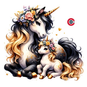 Mutter Einhorn Liebe Aquarell Clipart, Muttertag Einhorn mit Baby, Einhorn Clipart, perfekt für Scrapbooking und Sublimation