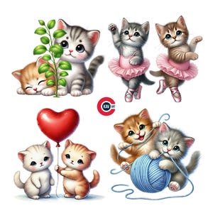Cute kitten clipart, Kitten clipart, Pet lover clipart, Cute kitten friends, Friendship clipart, Junk Journal, Scrapbooking and Sublimation