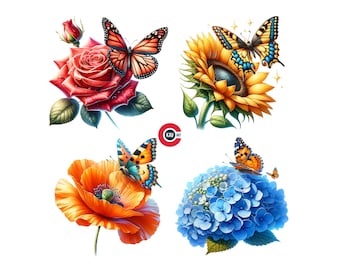 Floral Butterfly Clipart: Springtime PNG Graphics (Digital Download)