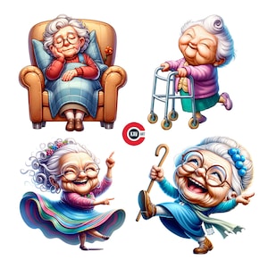 Oma Clipart, lustige Oma Clipart, ältere Frau Clipart, lustige alte Frau, ältere Frauen, Junk Journals, Scrapbooking und Sublimation