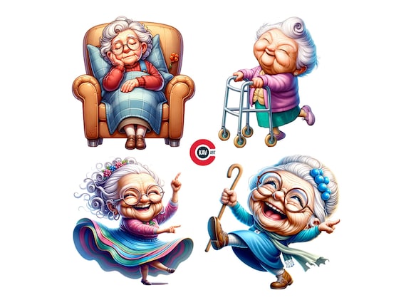 Funny Grandma Clipart: Senior Women PNG for Scrapbooking (Digital Download)