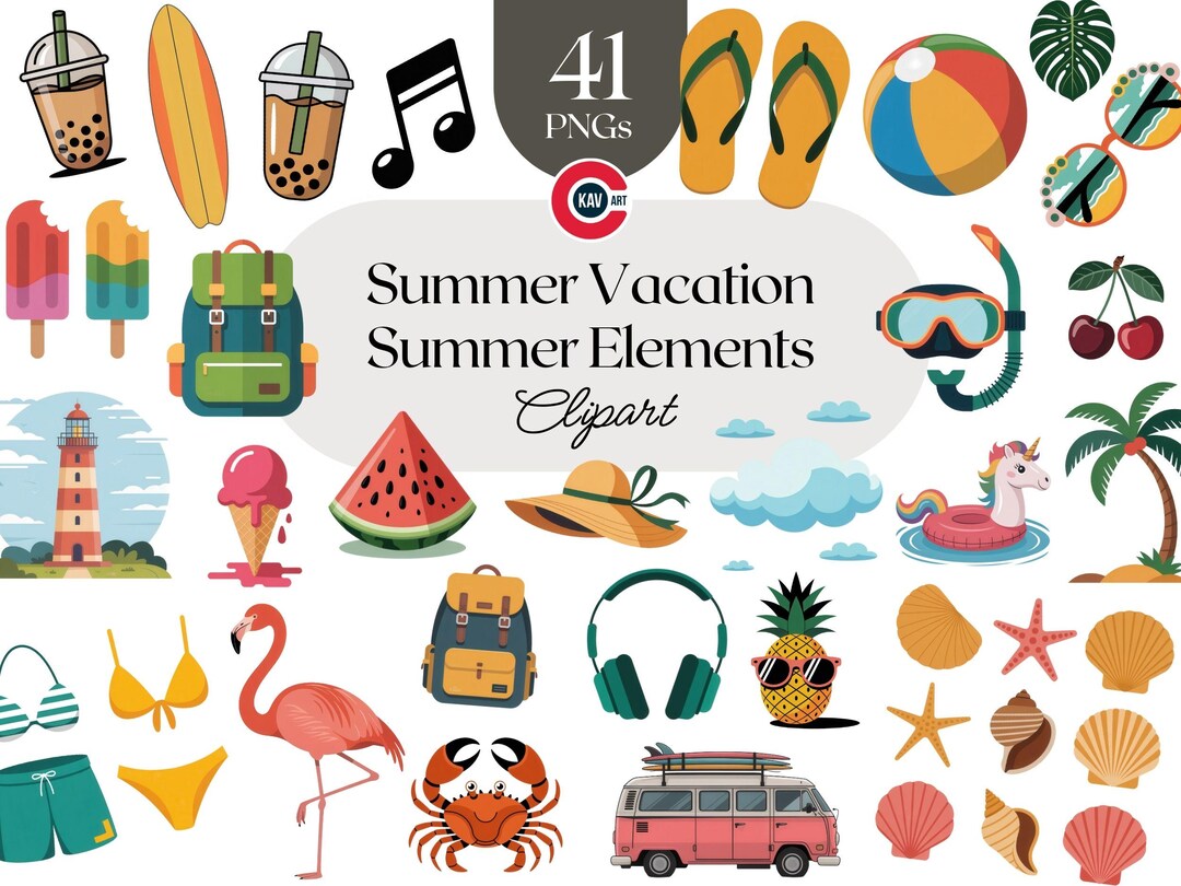 Summer Vacation Clipart Bundle: Tropical Beach PNG Designs (digital ...