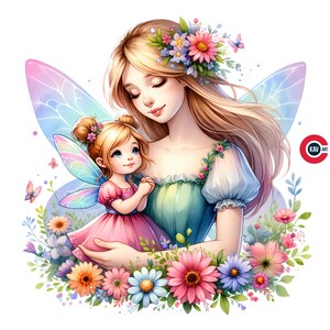 Moederfee met baby-clipart, babyfee met moederliefde moeder en baby-clipart, schattige moeder en babyliefde, scrapbooking en sublimatie