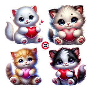 Clipart chaton, chaton mignon avec coeur, clipart chaton affectueux, clipart expression d'amour, journaux indésirables, scrapbooking et sublimation