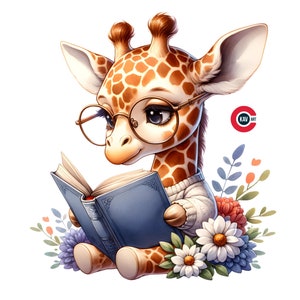 Animais fofos lendo livro aquarela ilustração clipart, clipart de animais adoráveis, decoração de berçário, scrapbooking e sublimação