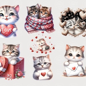 Valentijn clipart, Valentijn kitten, Valentijn kat clipart bundel, Valentijn png-afbeeldingen, kattensublimatie, transparante png, commercieel gebruik
