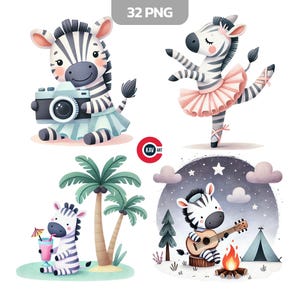 Nursery animals clipart, Cute baby zebra clipart, Funny zebra, Cute zebra, Playful zebra clipart, Junk Journal, Scrapbooking and Sublimation