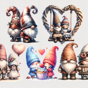 Clipart de Valentine, pacote de clipart de Valentine Gnome, gráficos de Valentine PNG, sublimação de Gnome, PNG de fundo transparente, clipart de Gnome