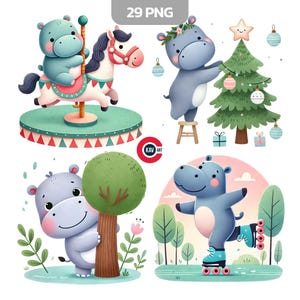 Clipart animaux de chambre d'enfant, clipart hippopotame bébé mignon, hippopotame drôle, hippopotame mignon, clipart hippopotame ludique, Junk Journal, scrapbooking et sublimation