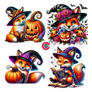 Halloween-clipart, Halloween-vos-clipart, Halloween-vos met pompoen en heksenhoed, schattige vos, ongewenste tijdschriften, scrapbooking en sublimatie