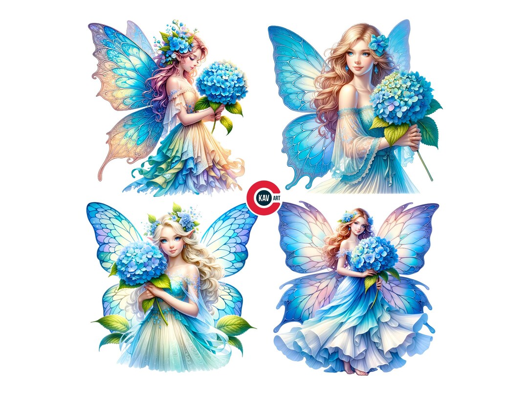 Blue Hydrangea Fairy Clipart: Junk Journal & Scrapbook Graphics - Etsy