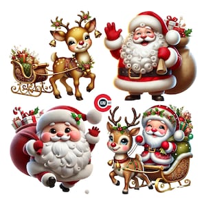 Clipart Noël père Noël, mignon père Noël, clipart Noël, père Noël avec renne et cadeaux, journal indésirable, scrapbooking, sublimation