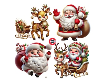 Santa Claus Clipart, Christmas Reindeer, Gifts (Digital Download)