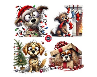 Quirky Christmas Dog Clipart: Funny Zany PNG Images (Digital Download)