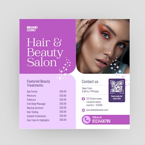 Beauty Salon Flyer Template: Hair & Facial (Canva Editable)
