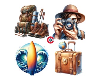 Travel Clipart: Vacation Graphics for Scrapbooking (PNG)
