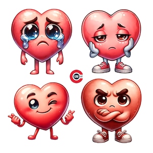 Clipart serca, Clipart emotki serca, Emocje serca, Słodkie emotikony serca, Serdeczne emotikony, Dzienniki śmieci, Scrapbooking i sublimacja