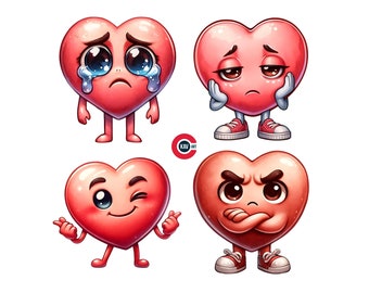Heart Emojis Clipart, Cartoon Emotions (Digital Download
