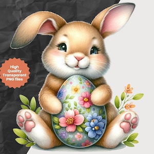 Lot de cliparts lapin de Pâques, clipart Pâques, graphiques de Pâques, dessins de Pâques, avec fond transparent et usage commercial