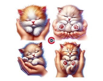 Sleepy Kitten PNG Clipart, Baby Cat Illustration (Digital Download)