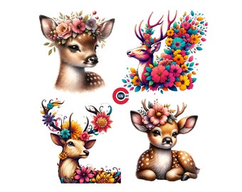 Floral Deer Clipart: Flower Antlers PNG (Digital Download)