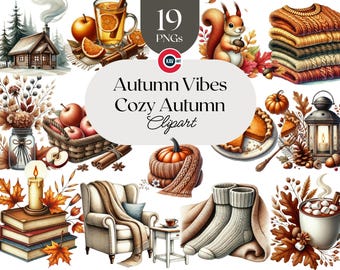 Aquarell Herbst Clipart: Gemütliche Herbst PNG Bilder (Digitaler Download)