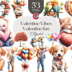 Imágenes prediseñadas de vibraciones de San Valentín, PNG divertido de San Valentín, pareja enamorada, globos de corazón, osito de peluche amoroso PNG transparente, Scrapbooking y sublimación