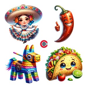 Clipart Cinco de Mayo, clipart festival mexicain, sombrero, clipart Fiesta, clipart emotes, journaux indésirables, scrapbooking et sublimation
