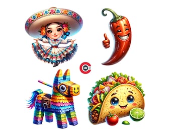 Cinco de Mayo Clipart: Mexican Fiesta, Sombrero, Emotes (PNG)