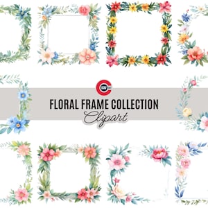 Watercolor Floral Frame PNG: Spring Flower Clipart (Digital Download)