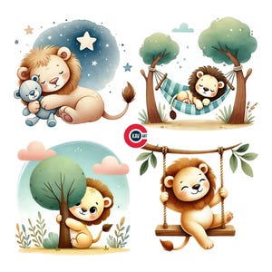 Imágenes prediseñadas de león, lindos gráficos de bebé león, lindos animales de guardería, lindos gráficos divertidos de bebé león, diario basura, álbumes de recortes y sublimación