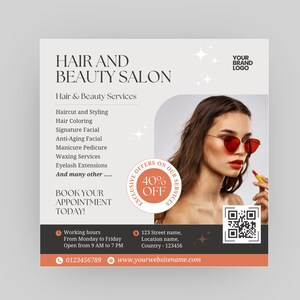 Beauty Salon Flyer Template: Hair & Facial Services (Canva, Digital Download)