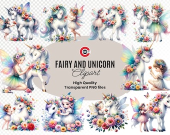 Cute fairy Decorating unicorn with flowers watercolor clipart, Magical fairy clipart, Wishmecle fairy clipart, PNG clipart, Commercial use