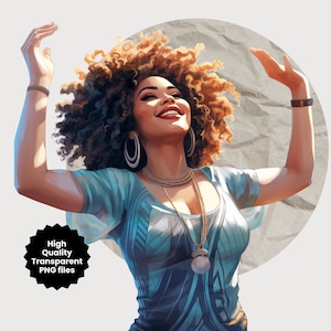 Ilustración de mujer afroamericana alegre, clipart afroamericano, clipart PNG transparente afroamericano, clipart PNG de alta calidad